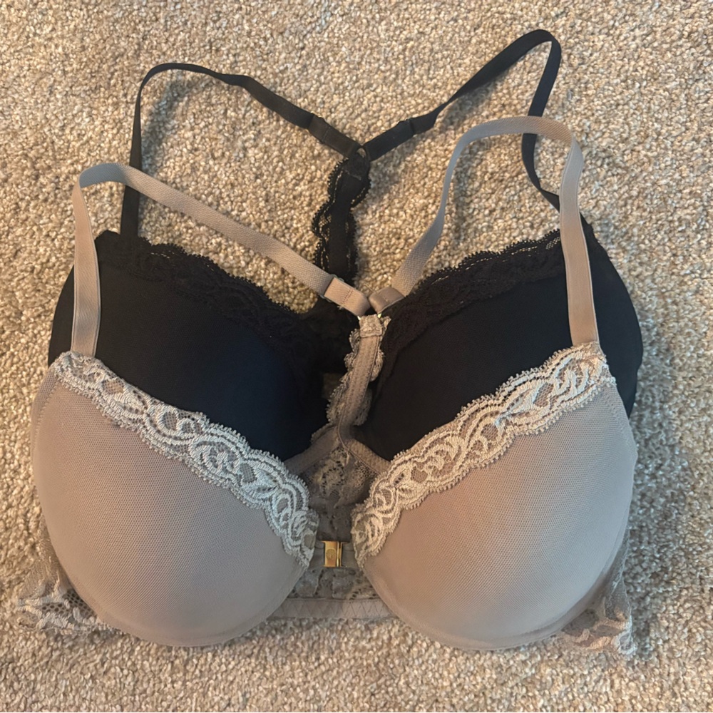 Natori Black and Tan Lace Trim Front Close Bra Lot 2